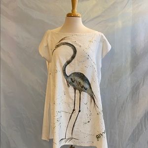 SOLD Extra large tunic hand-painted egret